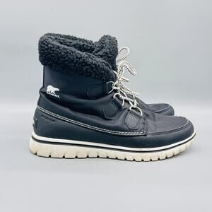 Sorel Boots Womens 8.5 Black Waterproof Faux Fur Lace Up Carnival Winter Snow